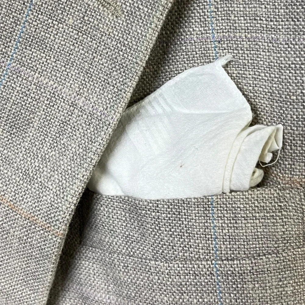 Vintage PBM Blazer Sport Coat‎ Light Beige Plaid Textured Classic Professional